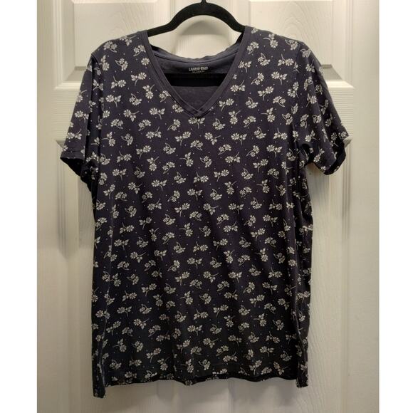 Lands' End Tops - Lands' End Women's Size M/T (10-12) Navy Blue White Floral V-Neck Relaxed Tee